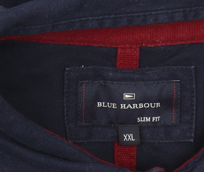 Marks and Spencer Men's Blue XXL Slim Fit Striped Polo