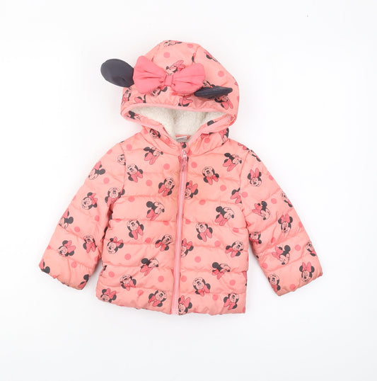 Disney Girls Pink Minnie Mouse Puffer Jacket 9-12 Months