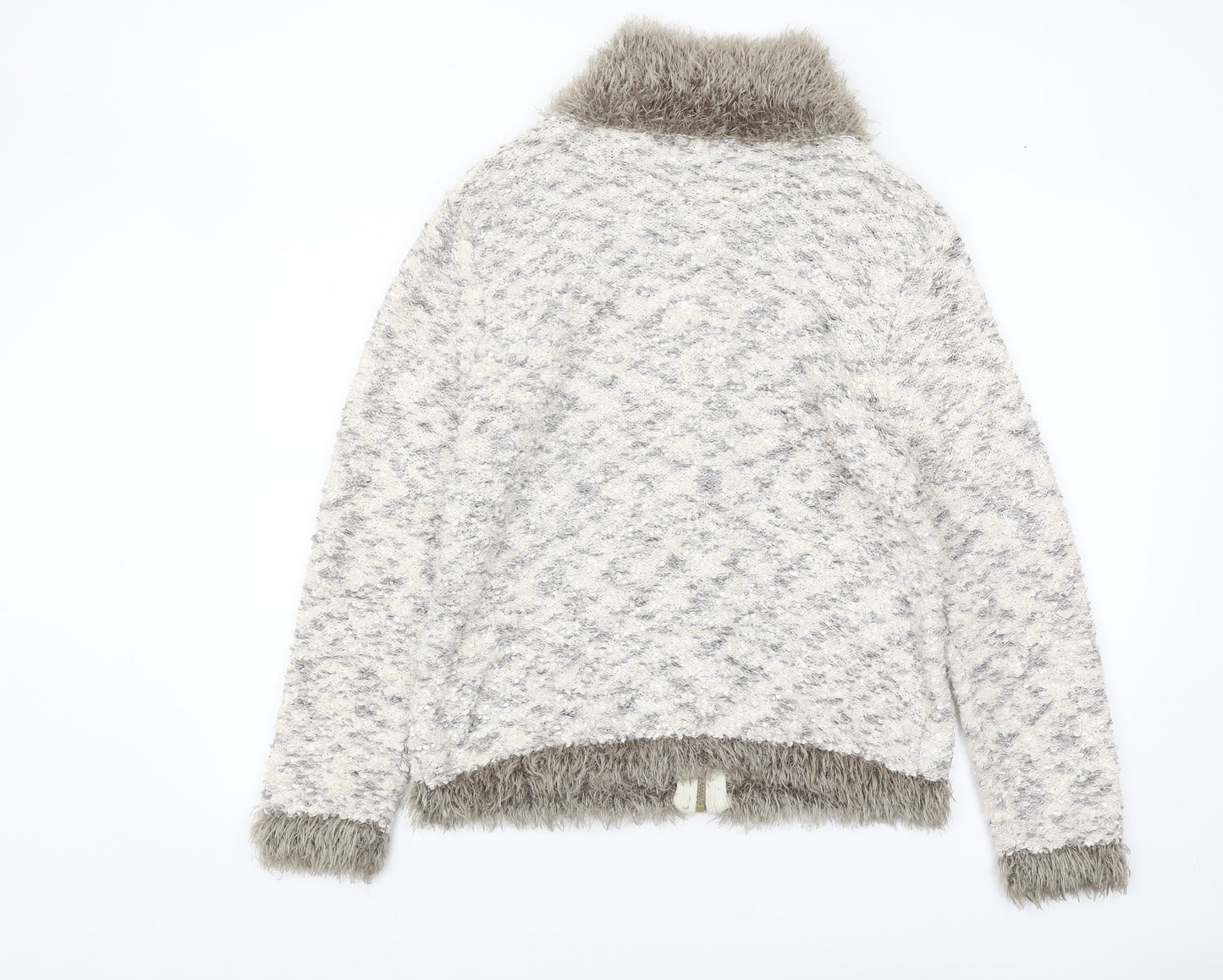 Elizabeth Scott Women's Ivory Cardigan L, Fur Trim