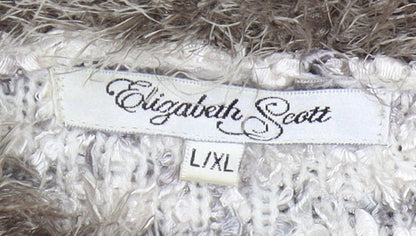 Elizabeth Scott Women's Ivory Cardigan L, Fur Trim