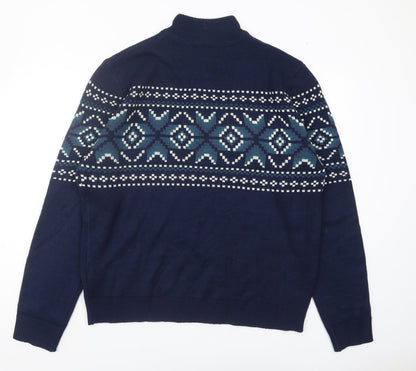 Threadbare Men's XL Blue Geometric Pullover Jumper