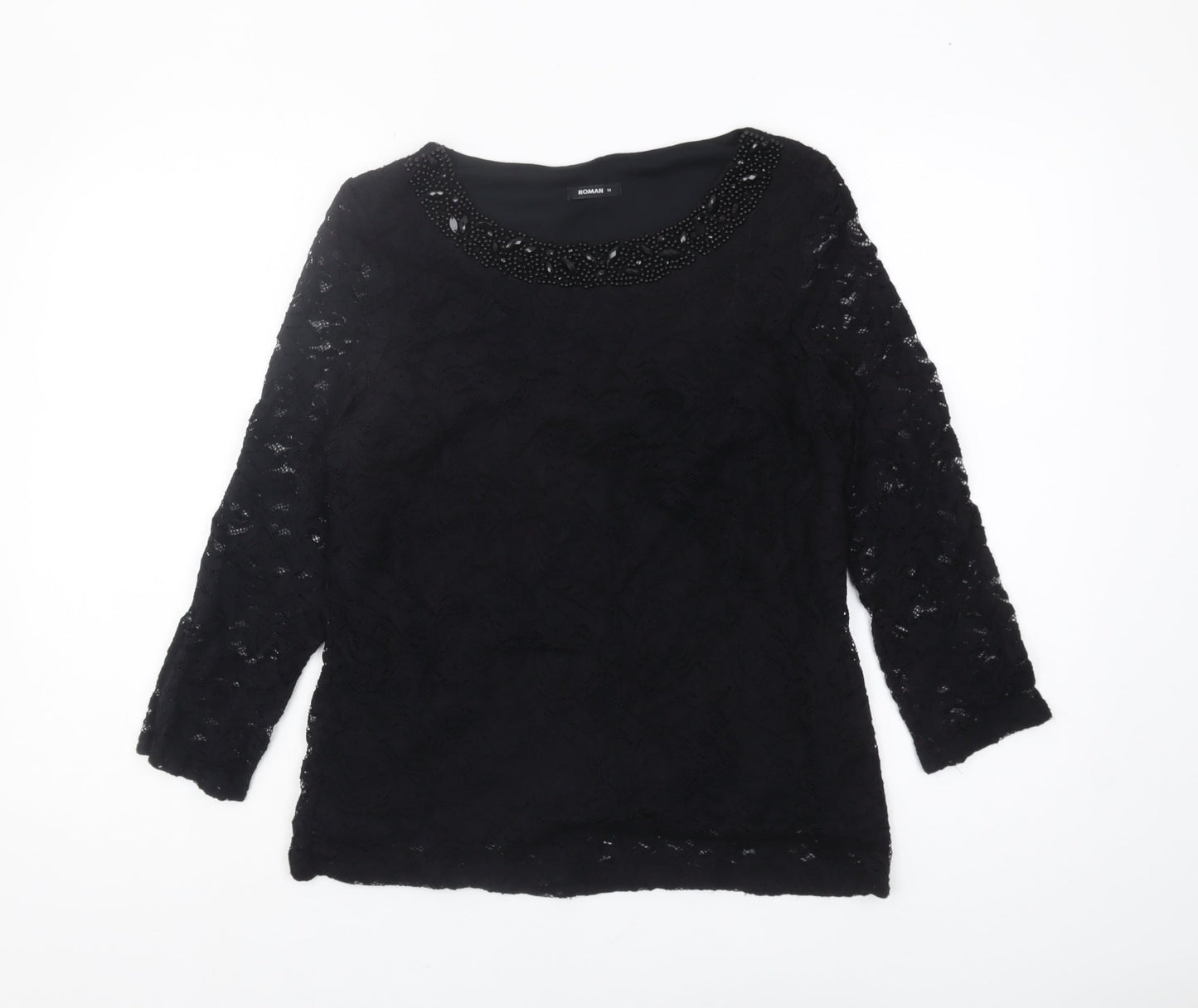 Womens UK Size 14 Roman Black Basic Blouse