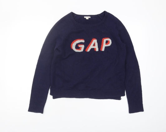 Gap Women's Blue Logo Pullover Jumper, Size S, Crew Neck