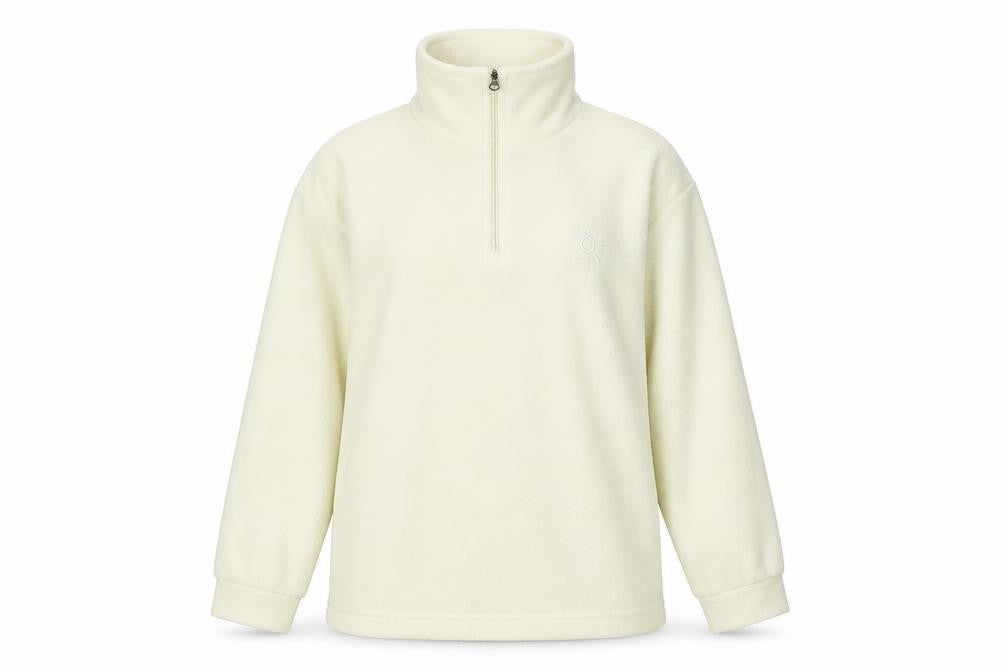 Front view of Brekka Ivory 1/4 Zip Fleece Sweatshirt XL