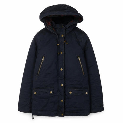 Front view of L.O.G.G. Women's Blue Parka Jacket, size 10, Hooded