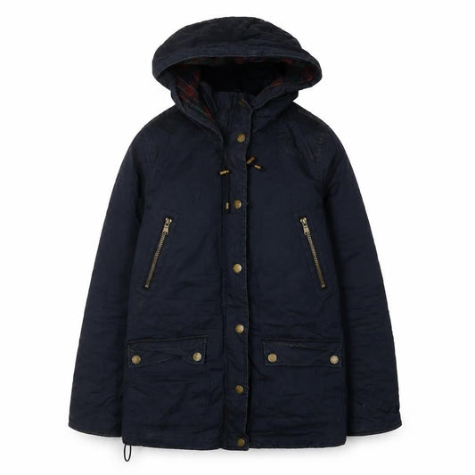 Front view of L.O.G.G. Women's Blue Parka Jacket, size 10, Hooded