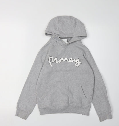 Money Boys Grey Hoodie - Casual Graphic Pullover, Size 8-9 Years