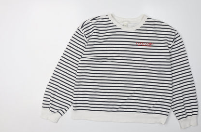 H&M Women's White Striped Sweatshirt M