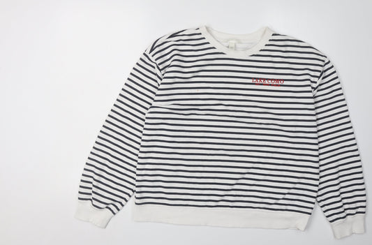 H&M Women's White Striped Sweatshirt M