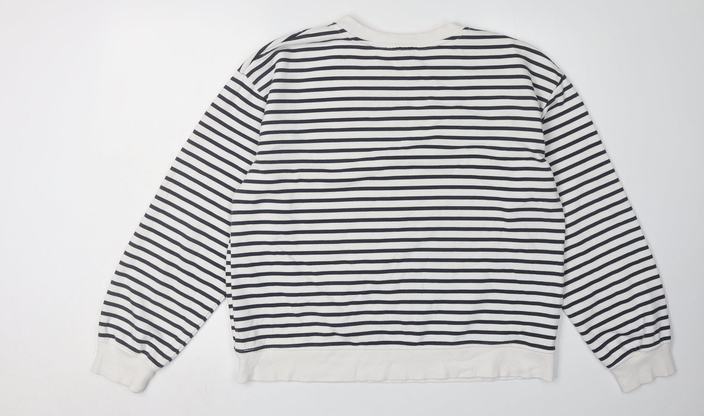 H&M Women's White Striped Sweatshirt M