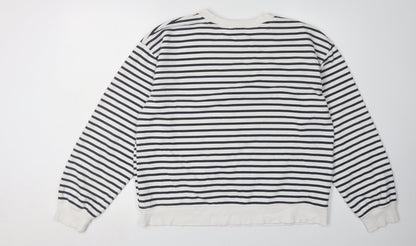 H&M Women's White Striped Sweatshirt M