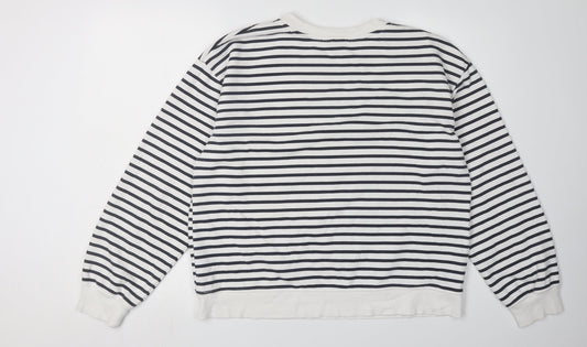 H&M Women's White Striped Sweatshirt M