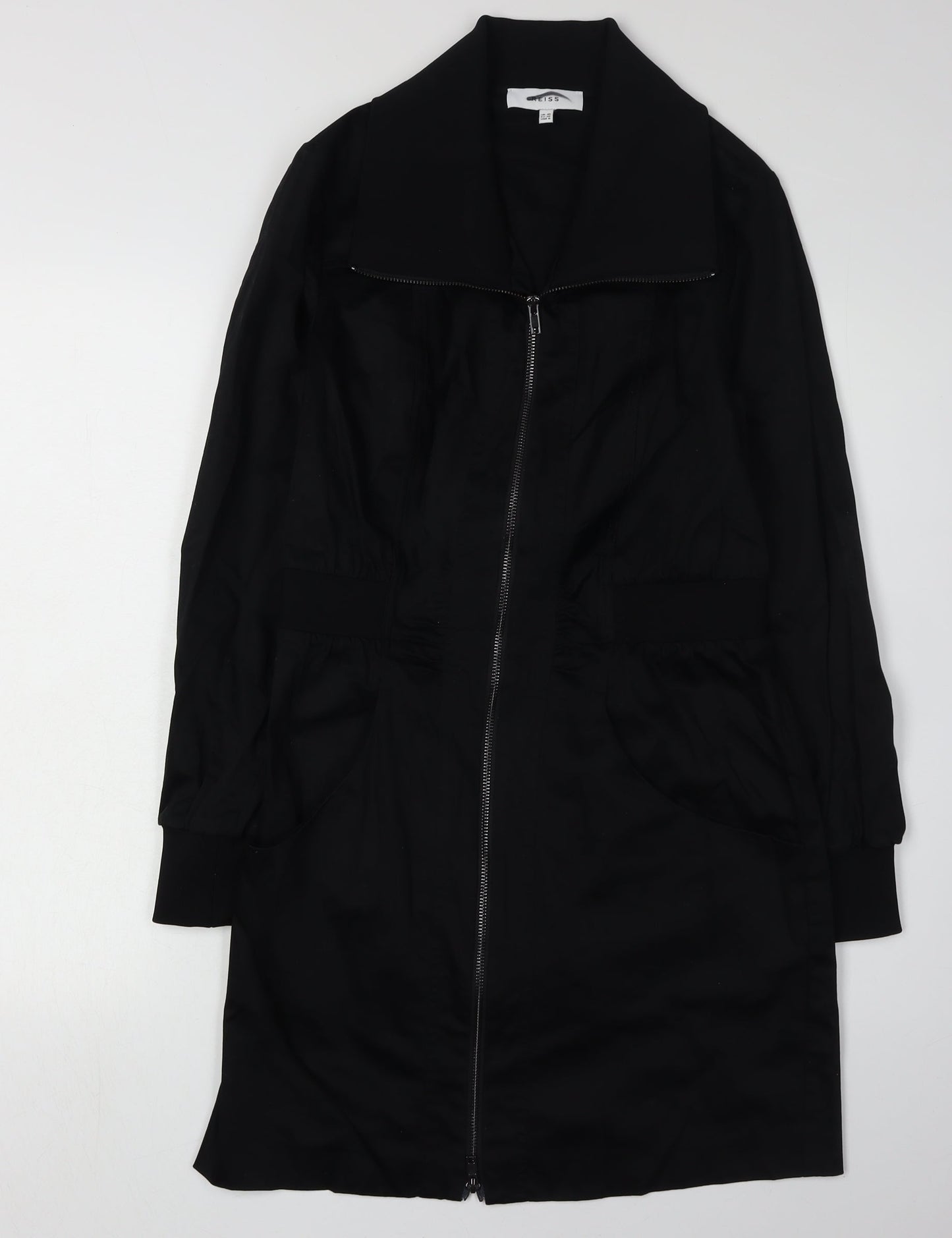 Reiss Women's Black Cotton Mid-Length Jacket UK 10