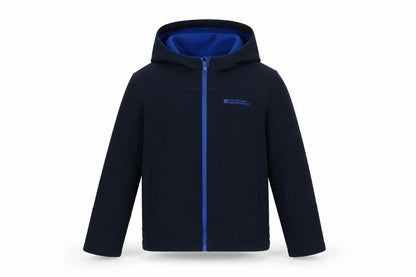 Front view of Mountain Warehouse boys’ blue soft shell jacket 7-8 years