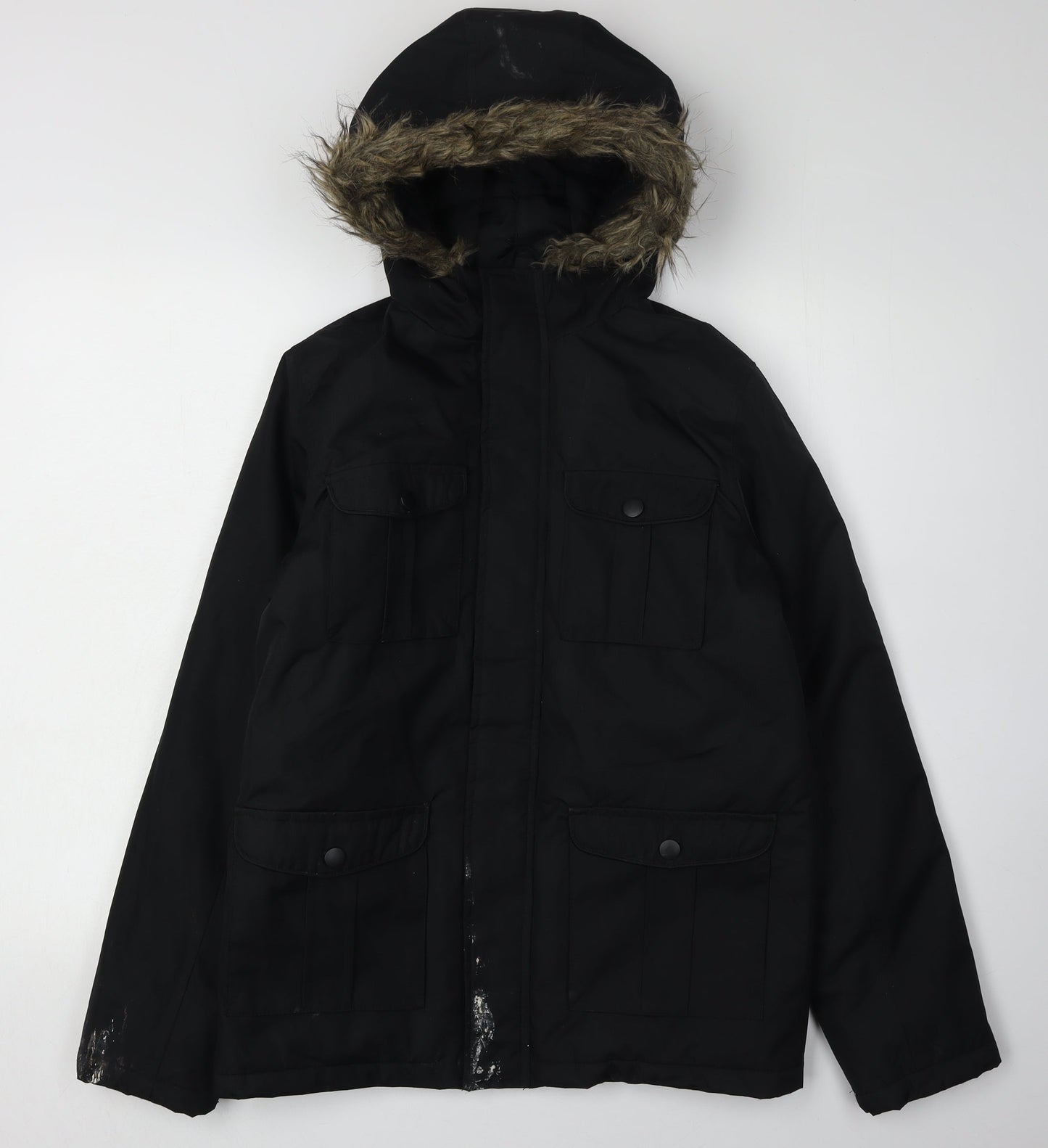 Kangaroo Poo Boys Black Parka Coat 13 Years Hooded Lined