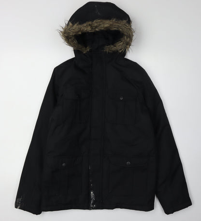 Kangaroo Poo Boys Black Parka Coat 13 Years Hooded Lined