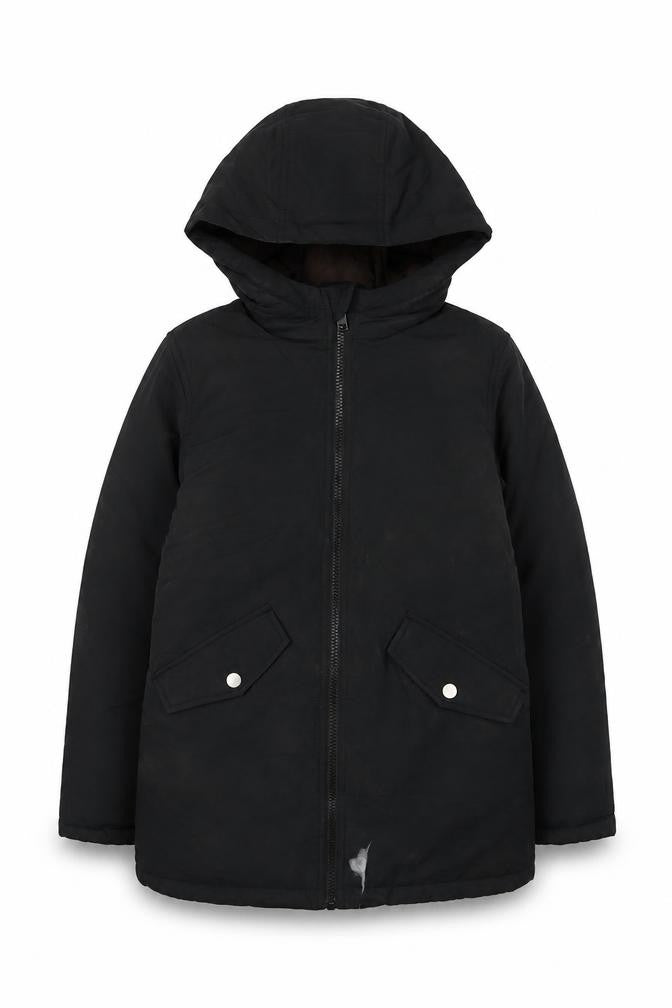 Front view of Jack & Jones boys’ black 11 years hooded puffer jacket