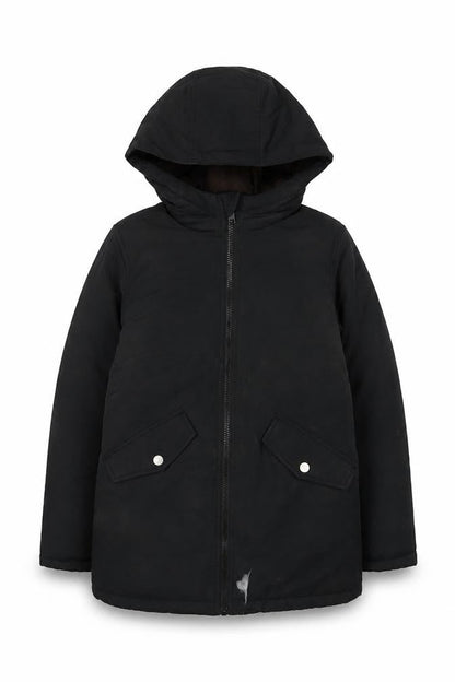 Front view of Jack & Jones boys’ black 11 years hooded puffer jacket