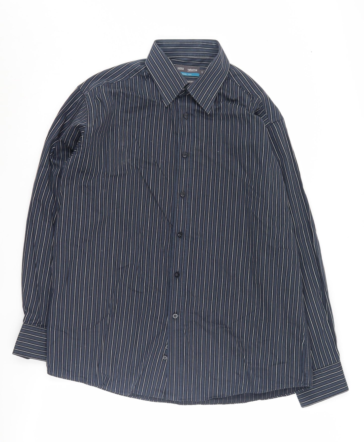 Marks and Spencer Men's Blue Striped Shirt, Size 16, Regular Fit
