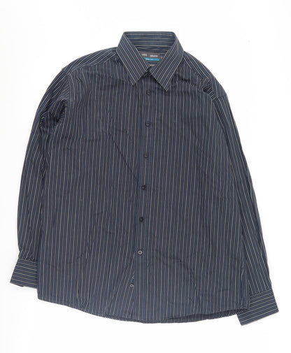 Marks and Spencer Men's Blue Striped Shirt, Size 16, Regular Fit