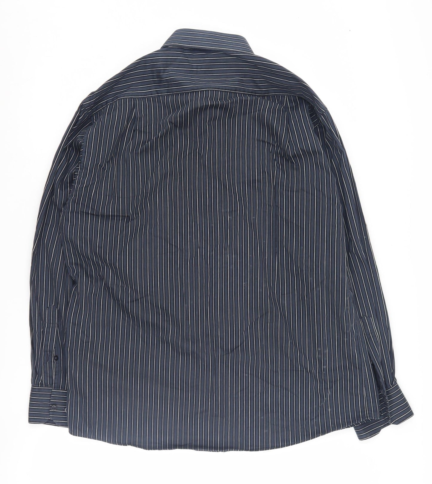 Marks and Spencer Men's Blue Striped Shirt, Size 16, Regular Fit