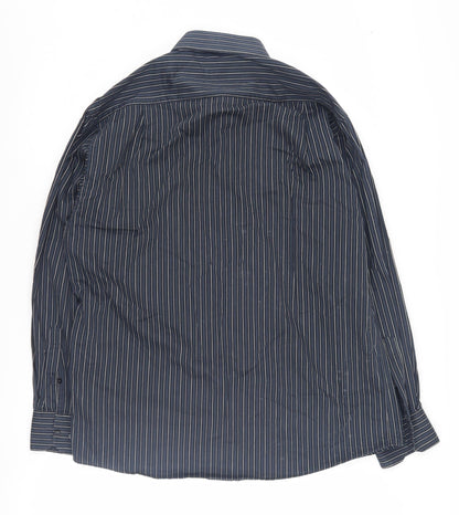 Marks and Spencer Men's Blue Striped Shirt, Size 16, Regular Fit