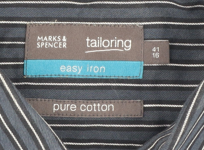 Marks and Spencer Men's Blue Striped Shirt, Size 16, Regular Fit
