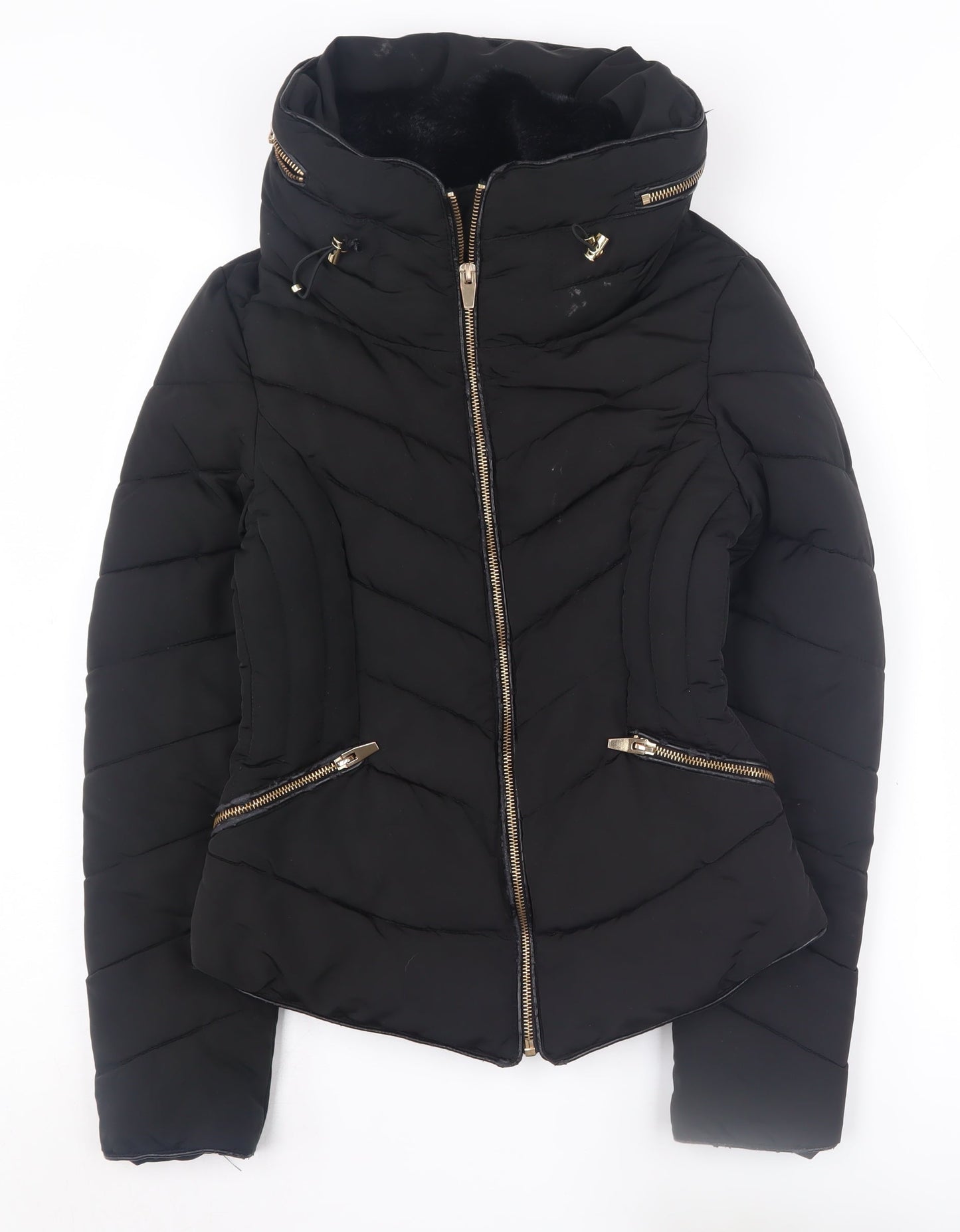 Womens UK Size XS Zara Black Puffer Jacket