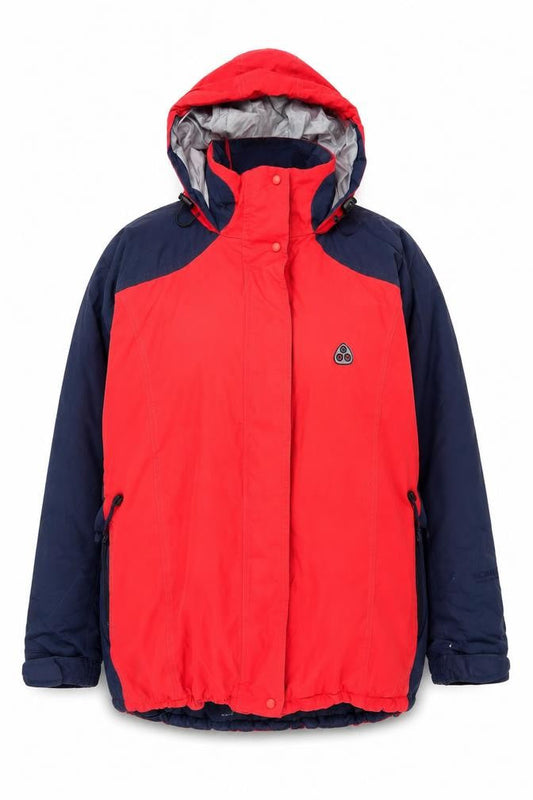 Front view of Scanda Red Women's Ski Jacket, size 14, - Hooded, Insulated