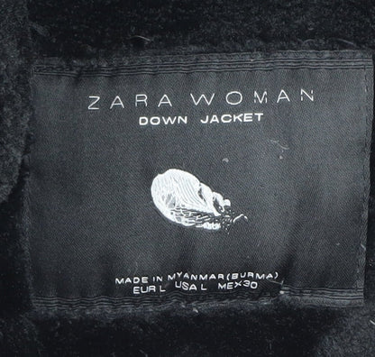 Zara Women's Black Puffer Jacket L Hooded Winter