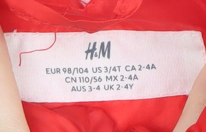 H&M Boys Red Puffer Jacket, Size 3-4 Years, Autumn/Winter