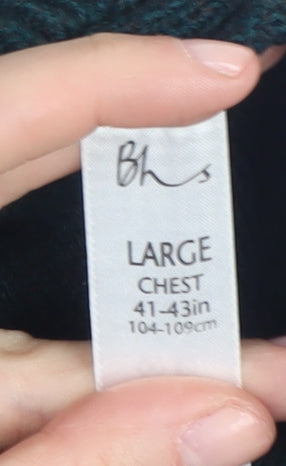 BHS Men's Green Full Zip Knit Jumper, Large