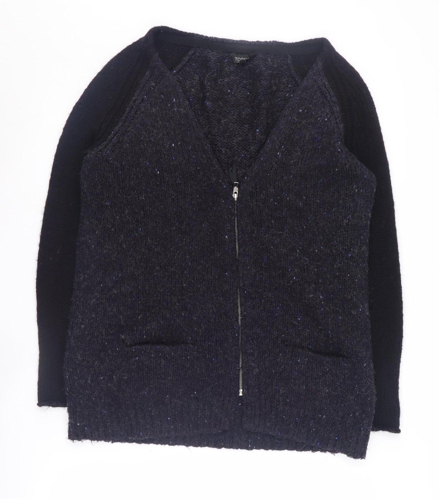Womens UK Size 8 Topshop Black Full Zip Jumper