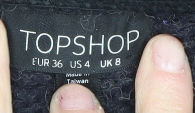 Womens UK Size 8 Topshop Black Full Zip Jumper