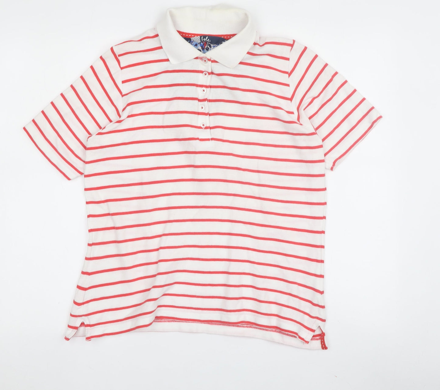 Isle Women's Red Beige Striped Polo M Collared Shirt