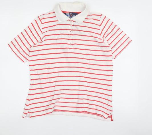 Isle Women's Red Beige Striped Polo M Collared Shirt