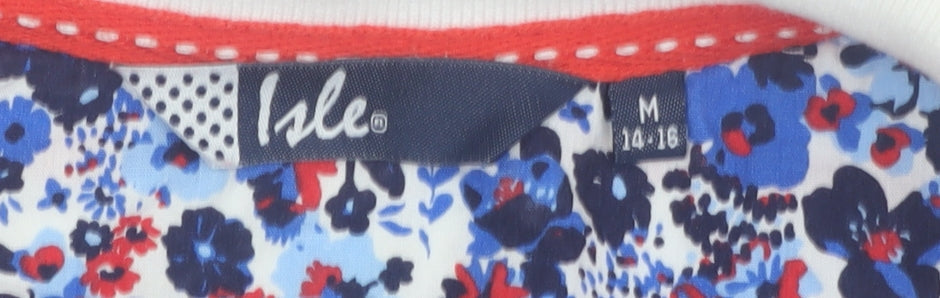 Isle Women's Red Beige Striped Polo M Collared Shirt