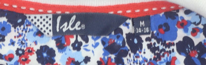 Isle Women's Red Beige Striped Polo M Collared Shirt