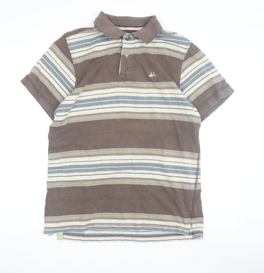 Mantaray Men's Brown Striped Short Sleeve Polo S