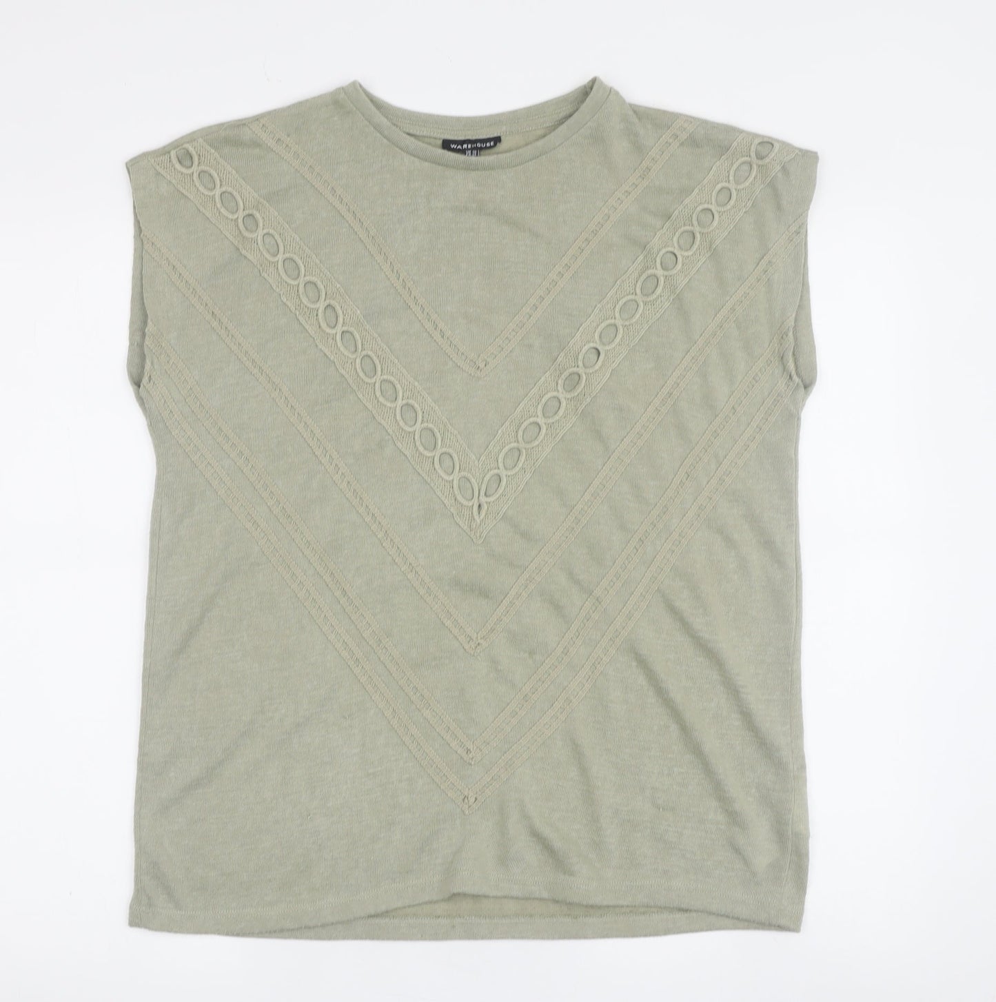 Womens UK Size 10 Warehouse Green Basic T-Shirt