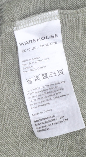 Womens UK Size 10 Warehouse Green Basic T-Shirt