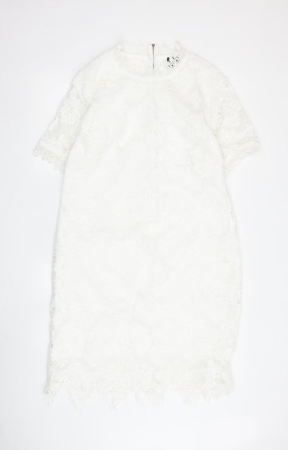 Izabel London Women's White Floral Lace Shift Dress Size 18