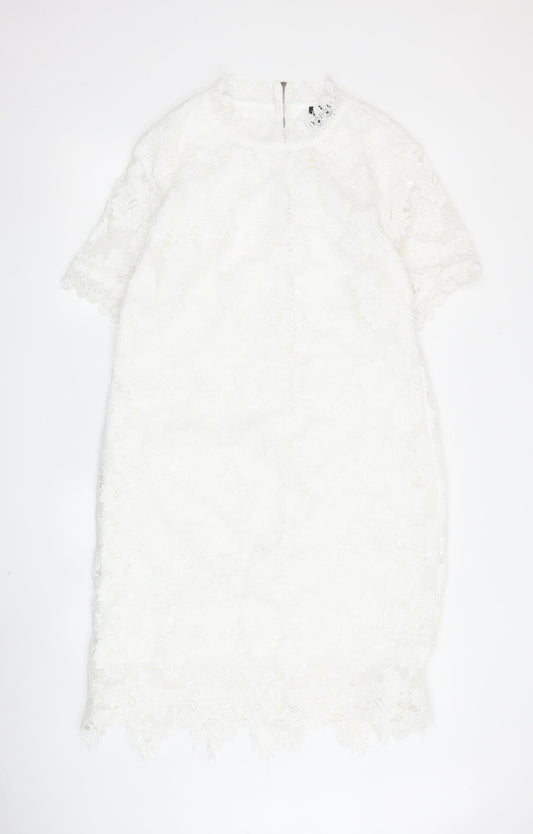 Izabel London Women's White Floral Lace Shift Dress Size 18