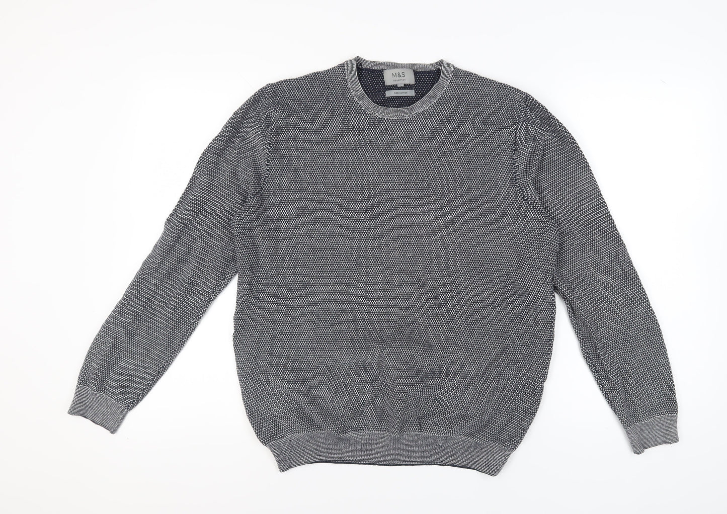 Marks and Spencer Men's Blue Cotton Pullover Jumper L