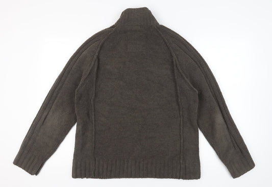Next Men's M Brown Full Zip Jumper, High Neck, 1/4 Zip