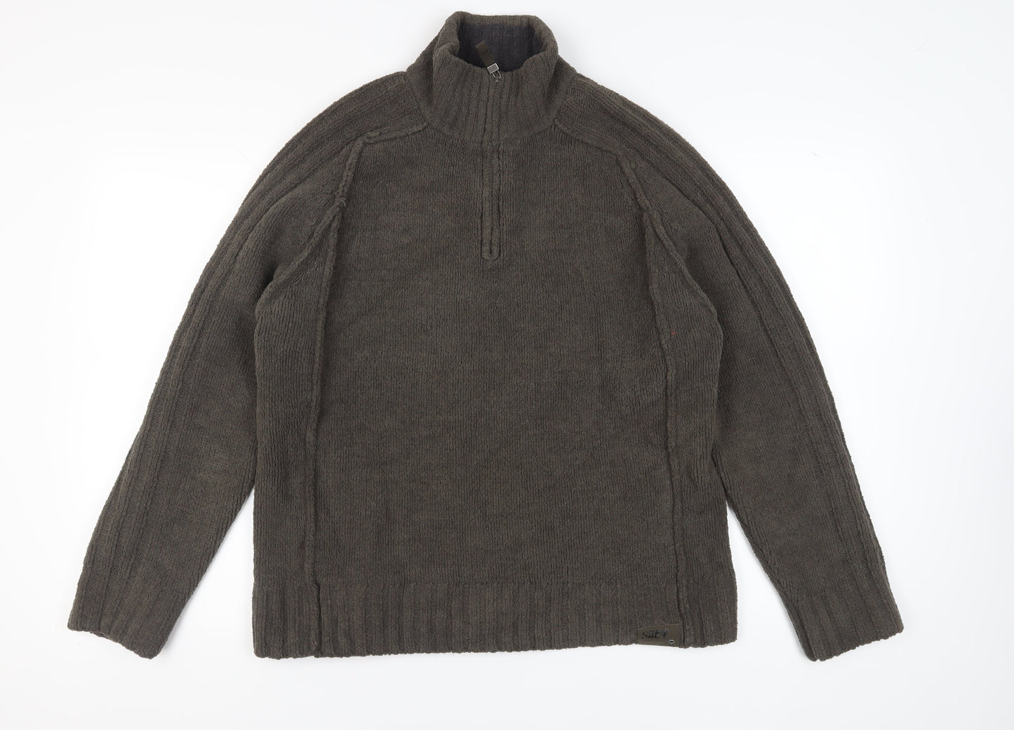 Next Men's M Brown Full Zip Jumper, High Neck, 1/4 Zip