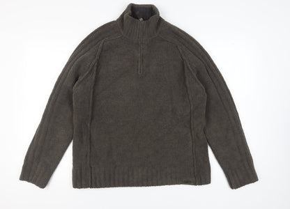 Next Men's M Brown Full Zip Jumper, High Neck, 1/4 Zip