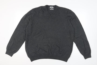 Marks and Spencer Men's Grey V-Neck Cotton Pullover