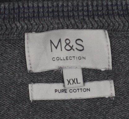 Marks and Spencer Men's Grey V-Neck Cotton Pullover