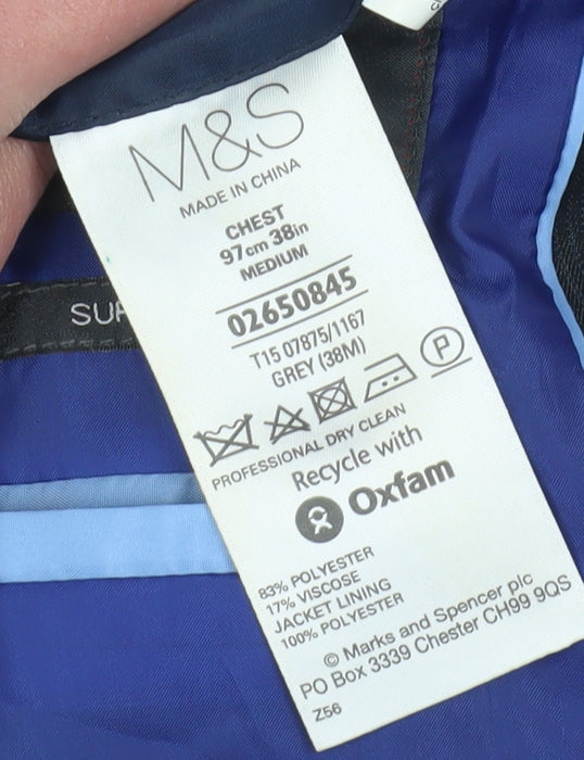 Mens UK Size 38 Marks and Spencer Regular Grey Suit Jacket
